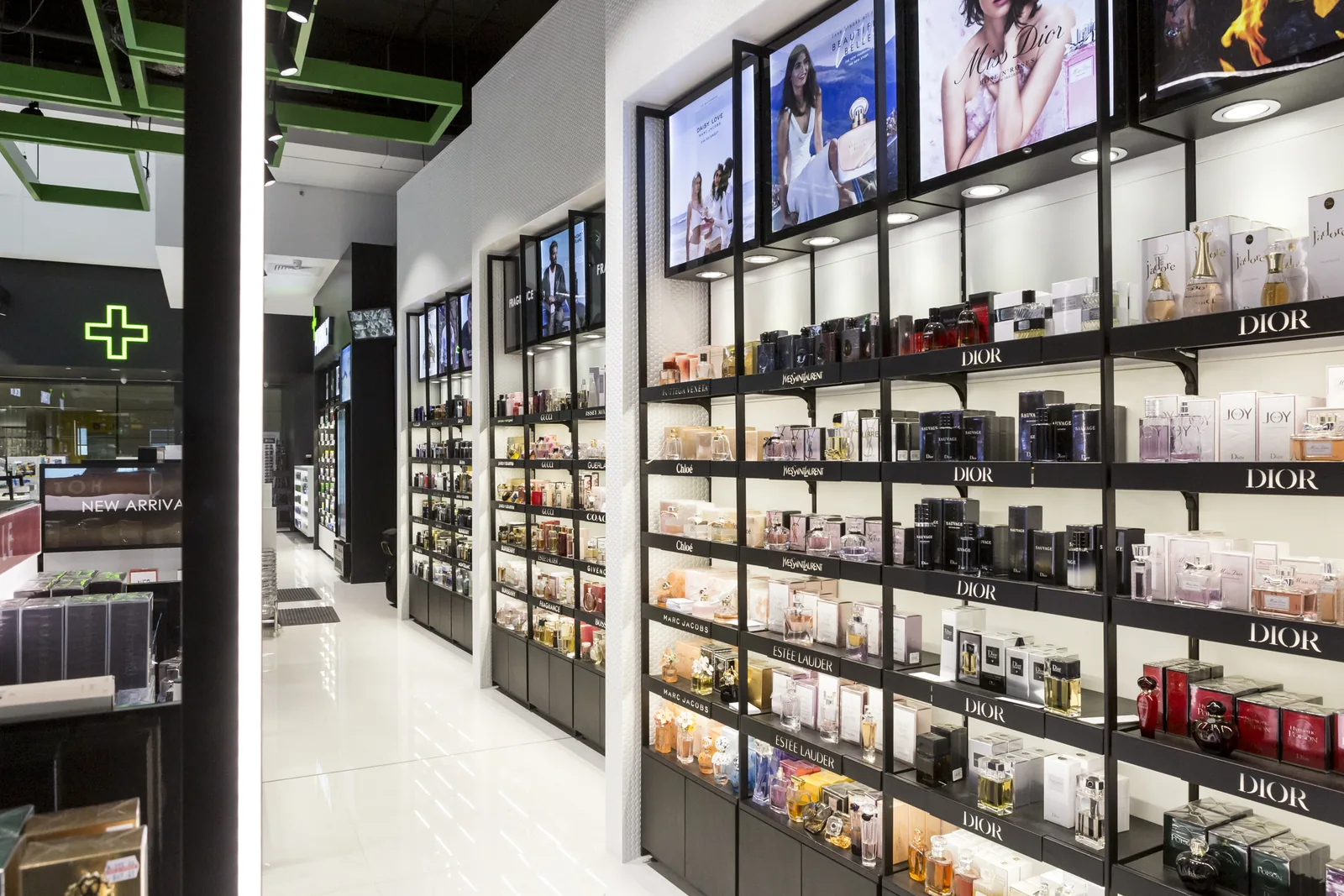 Fragrance wall with Dior display at Airport Pharmacy Brisbane