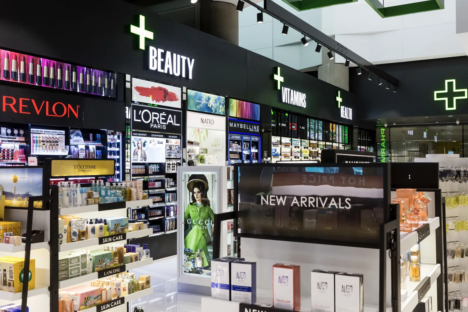 Beauty, vitamins and new arrivals displays at Airport Pharmacy Brisbane