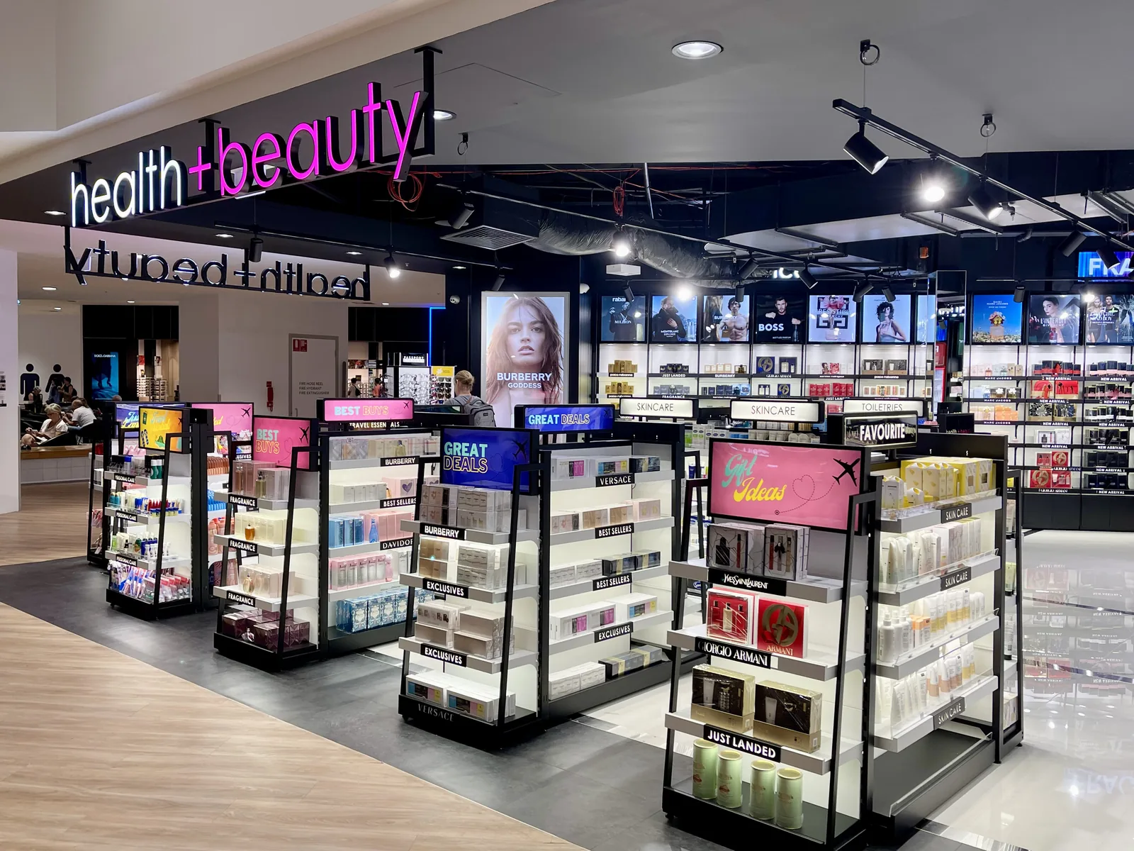 Fragrance and beauty displays at health + beauty Cairns