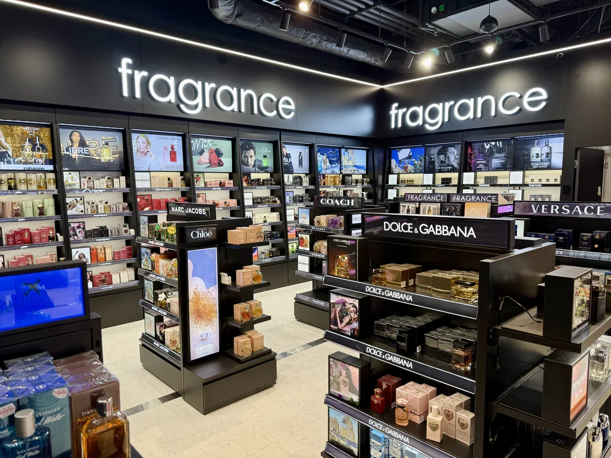 Fragrance walls at health + beauty Melbourne T3