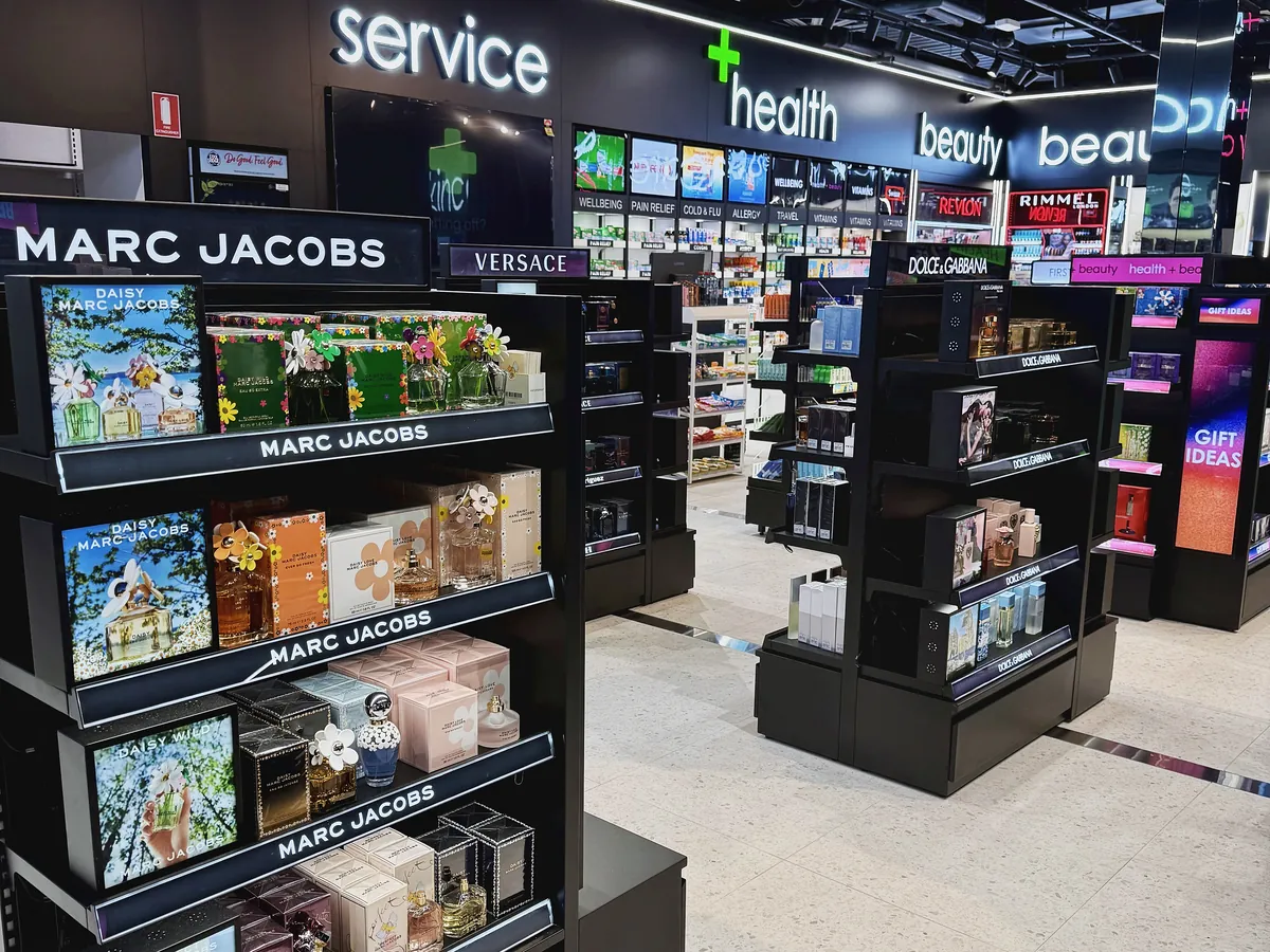 Marc Jacobs fragrance display at health + beauty Melbourne T3