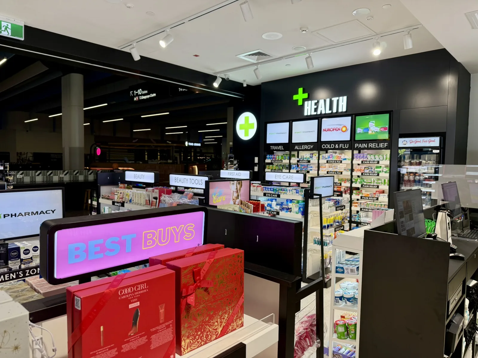 Health and travel sections at Airport Pharmacy Melbourne T4